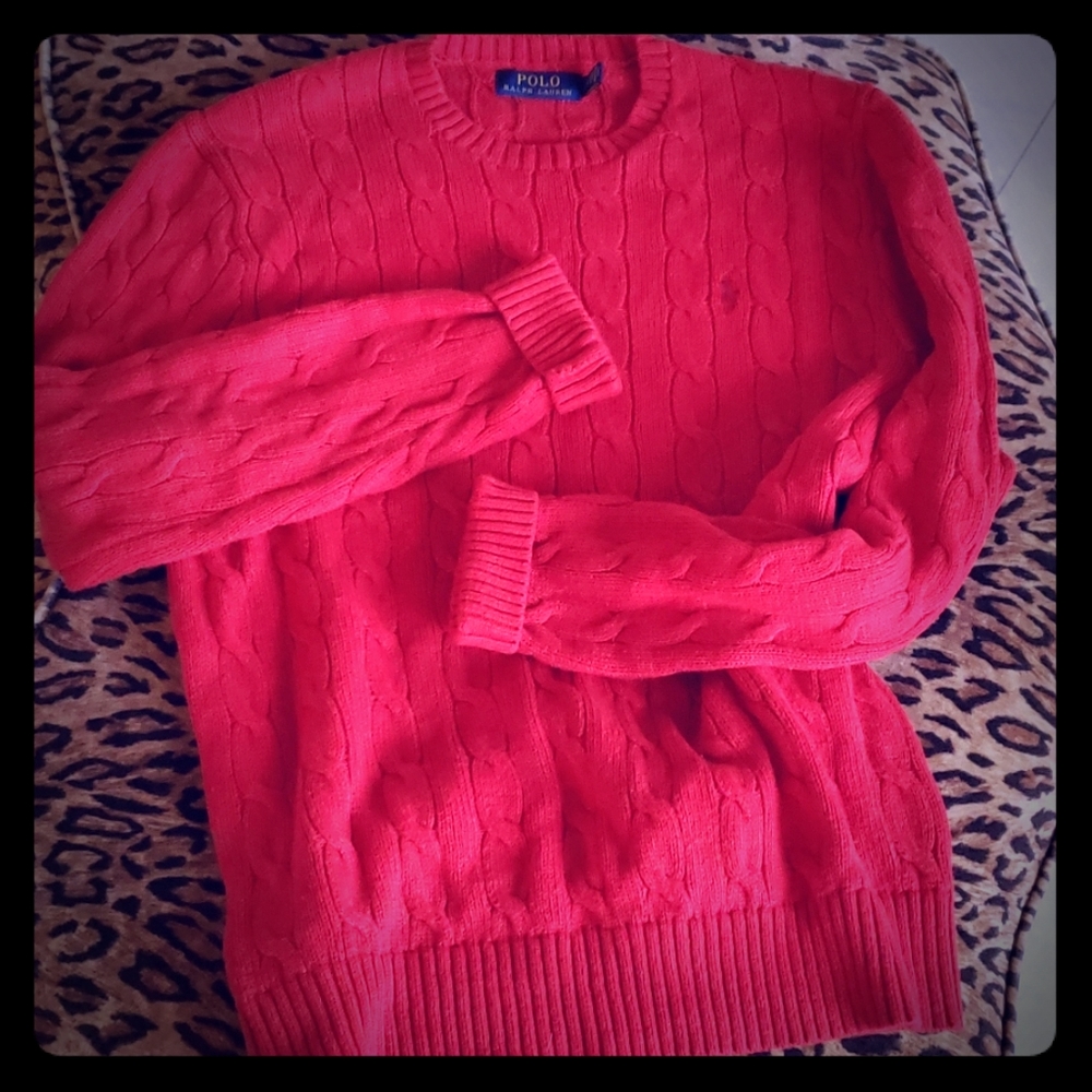 RALPH LAUREN 100% cotton red cable sweater M